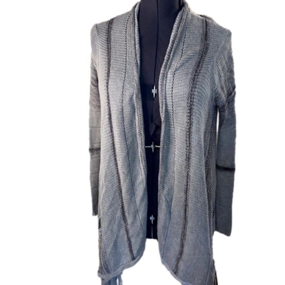 Billabong Women's Long Sleeve Grey Open Cardigan Fringe Bottom (Size Small)